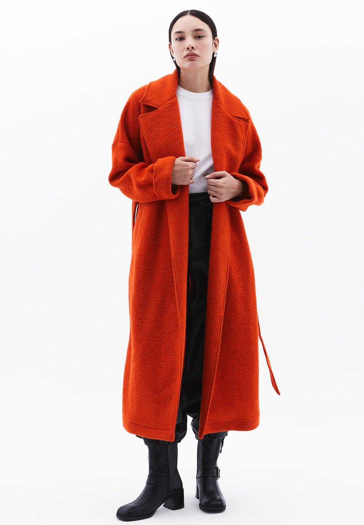 Long Oversize Coat Shirt Collar - BURNT ORANGE