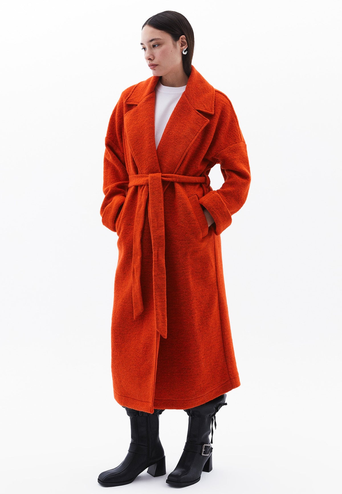 Long Oversize Coat Shirt Collar - BURNT ORANGE