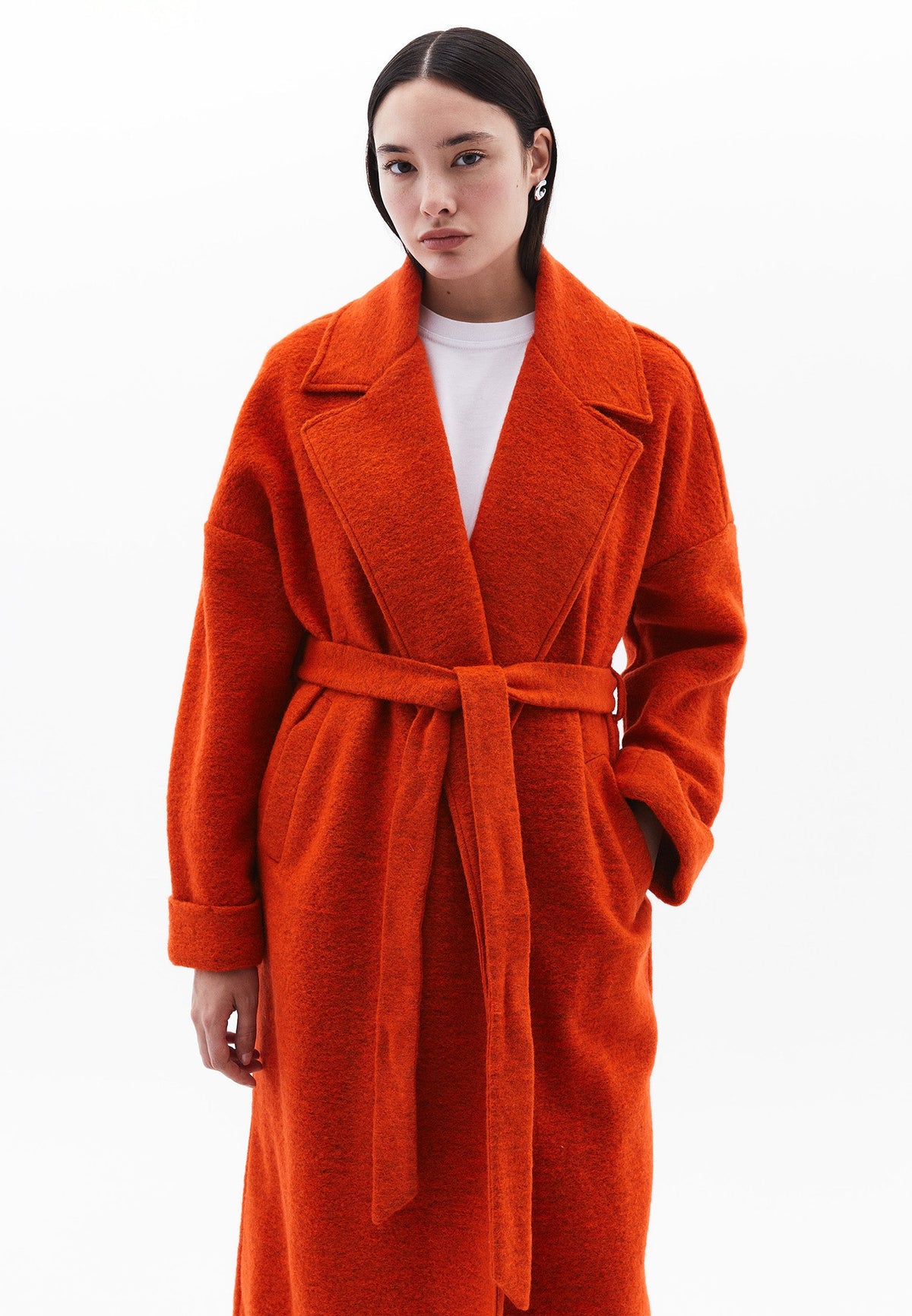Long Oversize Coat Shirt Collar - BURNT ORANGE