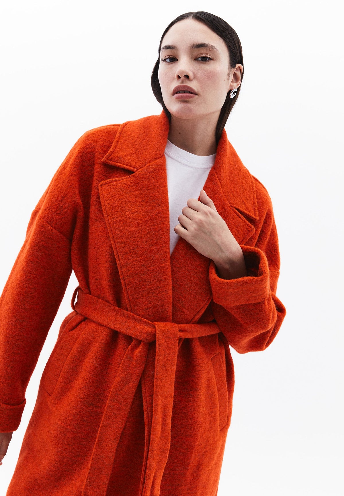 Long Oversize Coat Shirt Collar - BURNT ORANGE