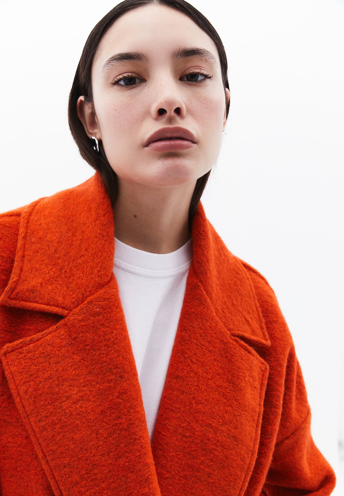 Long Oversize Coat Shirt Collar - BURNT ORANGE