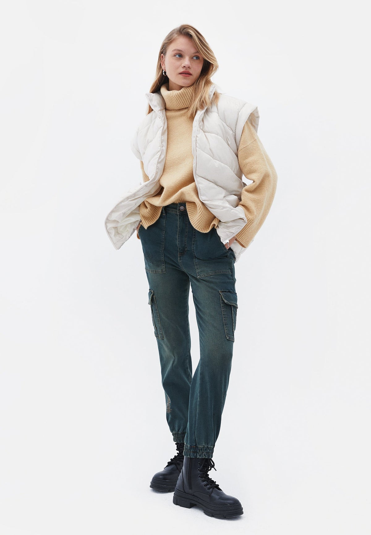 Vest With Belted Collar Detail - BUTTERCREAM