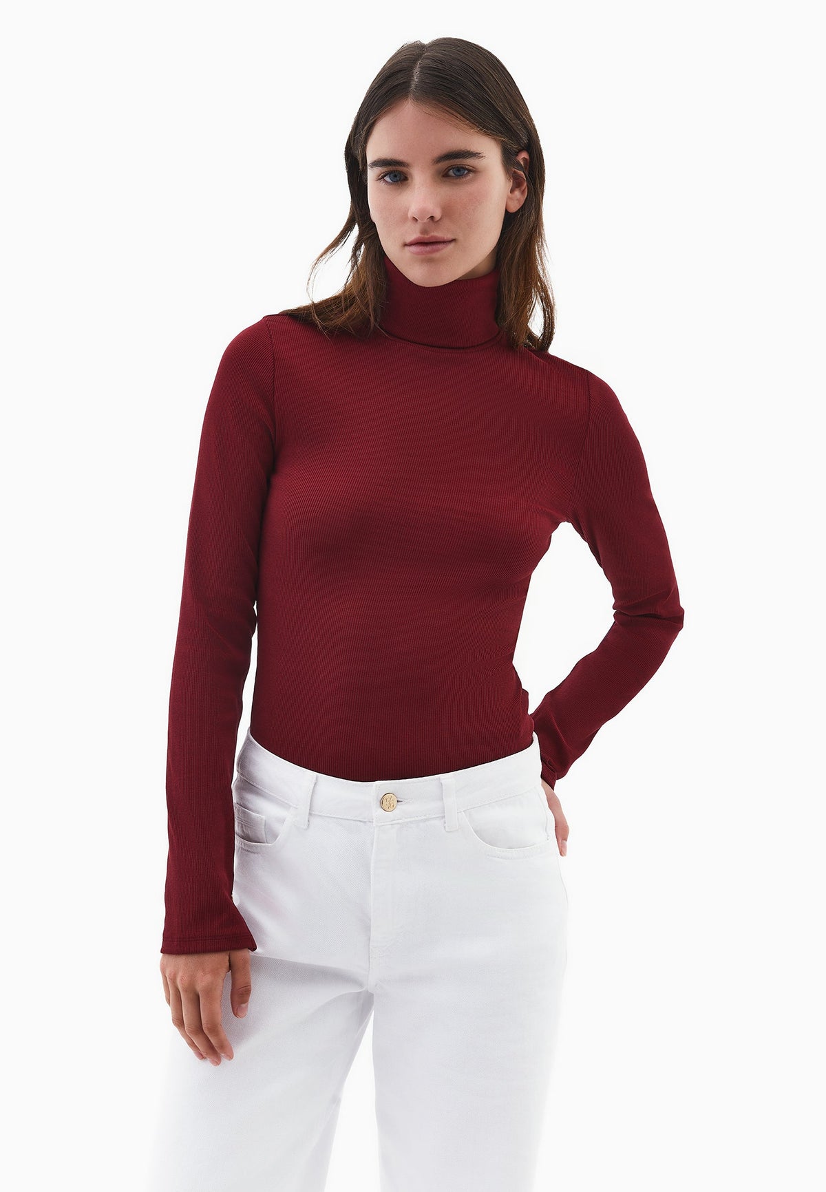 Turtleneck Long Sleeve Bodycon Top - CABERNET