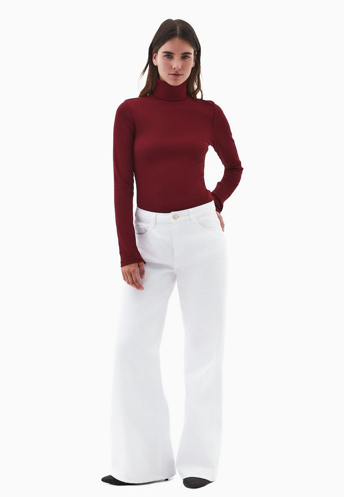 Turtleneck Long Sleeve Bodycon Top - CABERNET