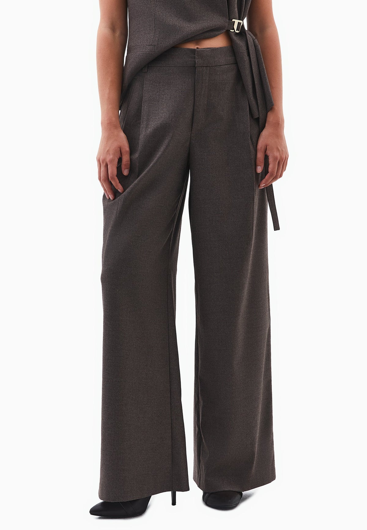Wide Leg High Waist Trousers - CARAFE MELANGE