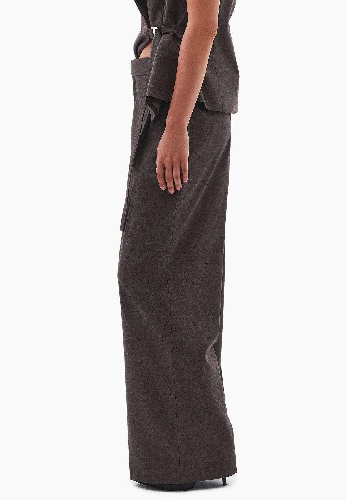 Wide Leg High Waist Trousers - CARAFE MELANGE