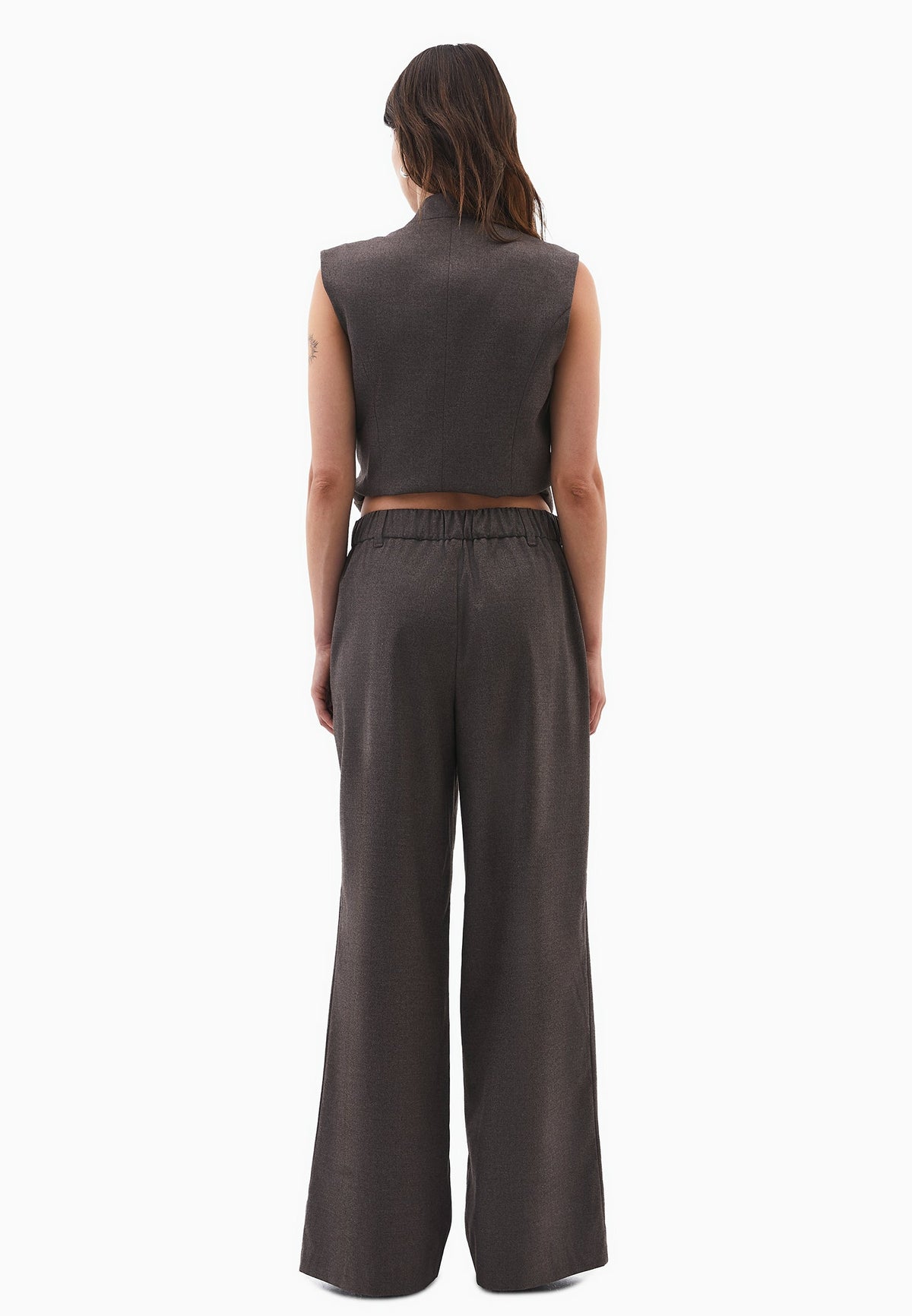 Wide Leg High Waist Trousers - CARAFE MELANGE