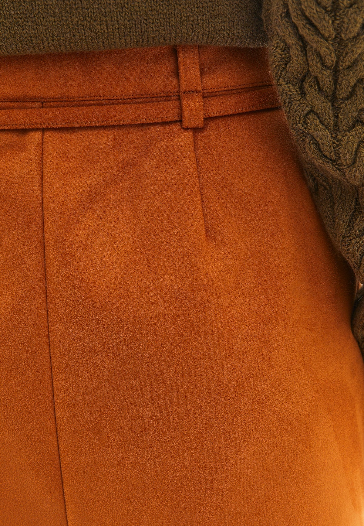 Short High Waist Belted Leather Skirt - CARAMEL CAFE