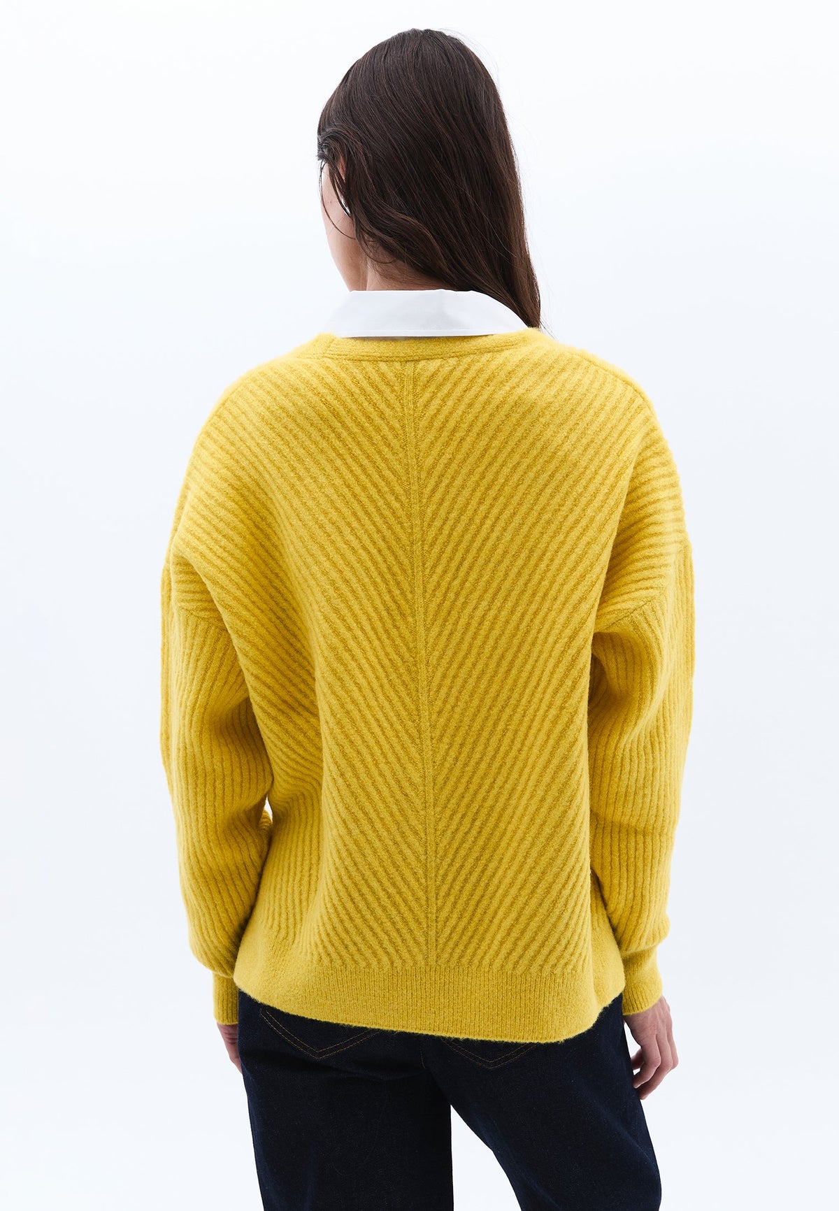 V Neck Long Sleeve Sweater - CELERY