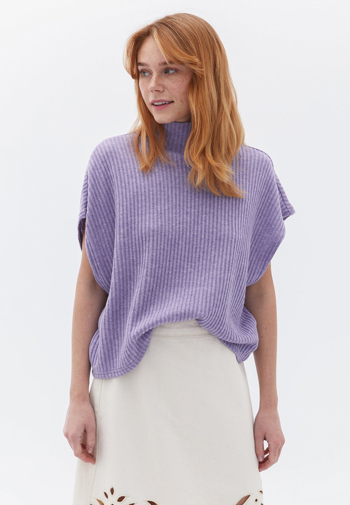 Oversize Turtleneck Sleeveless Vest - CHALK VIOLET