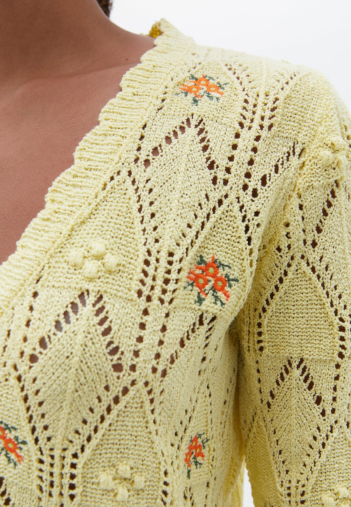 Short Cardigan With Raglan Sleeve And Embroidery - CHARDONNAY