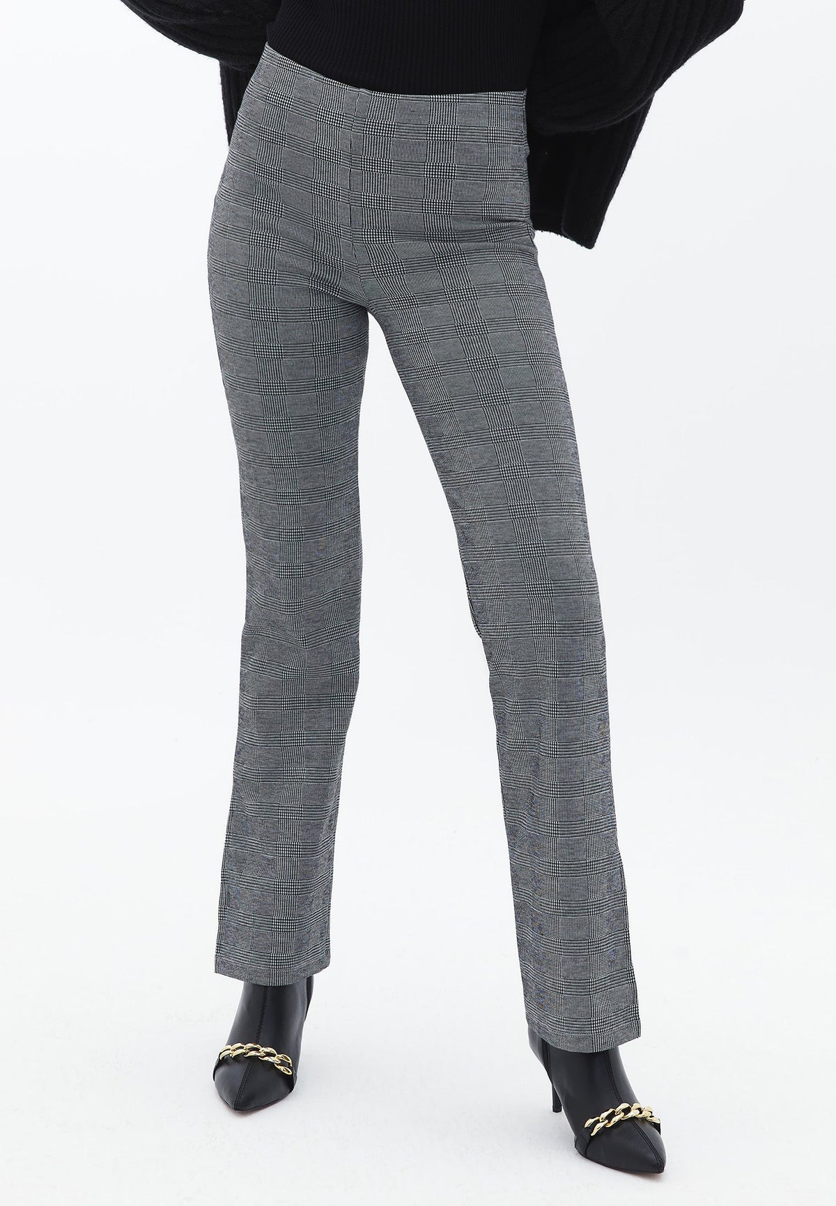 High Waist Straight Leg Pants - CHECK COMB