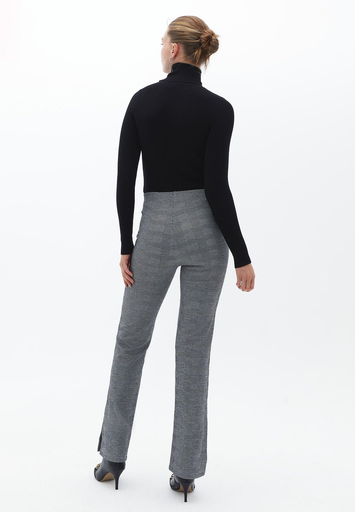 High Waist Straight Leg Pants - CHECK COMB