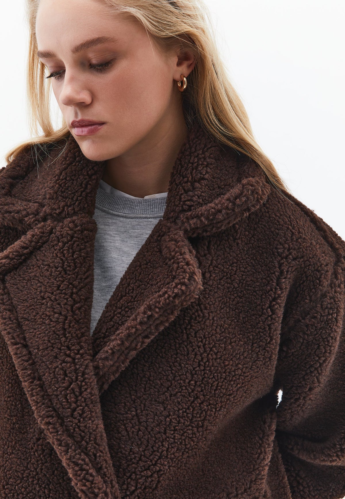 V Neck Long Sleeve Tunic Coat - CHOCOLATE TORTE