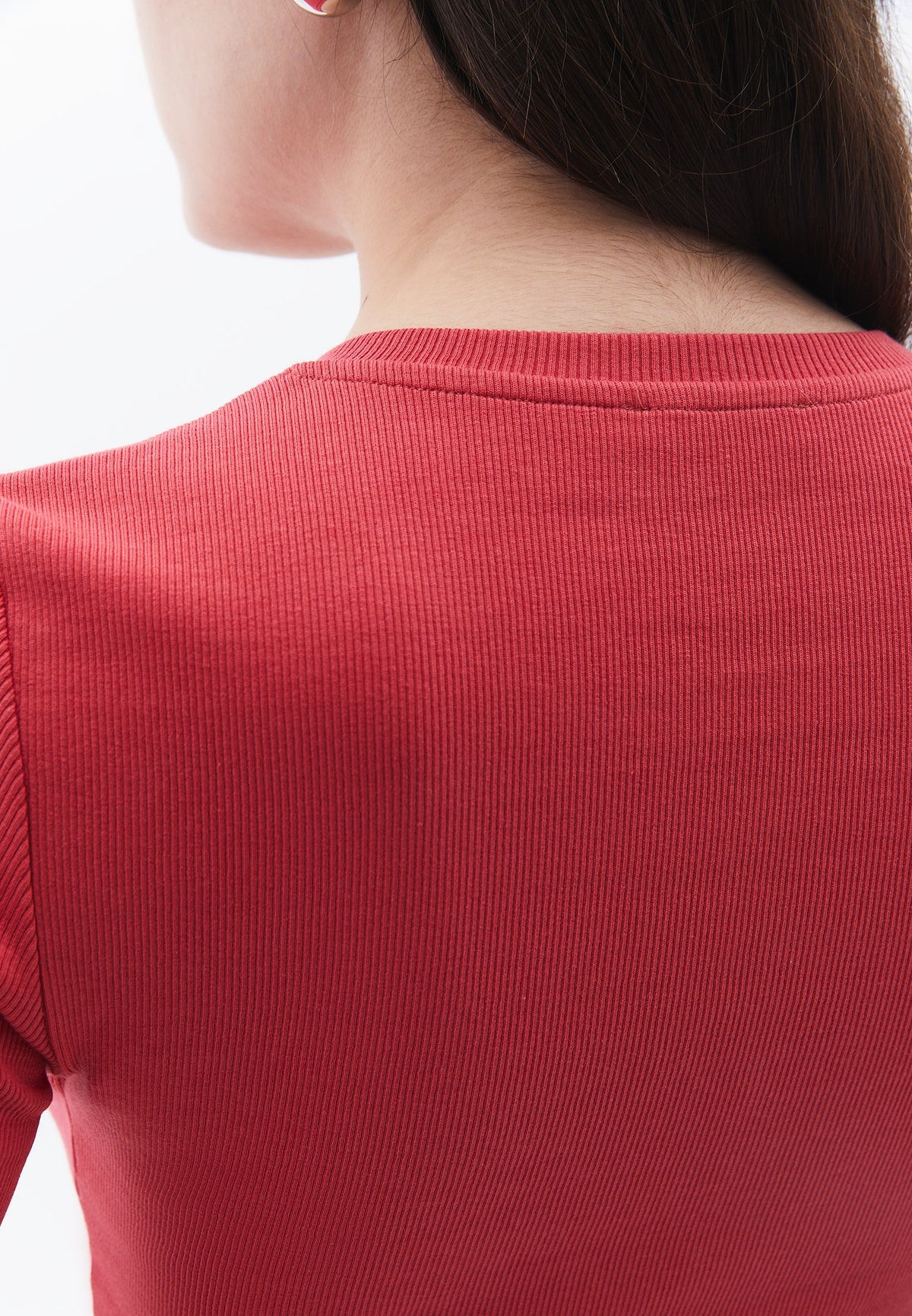 Ribbed Fabric Long Sleeve T-Shirt Crew Neck - CHRYSANTHEMUM
