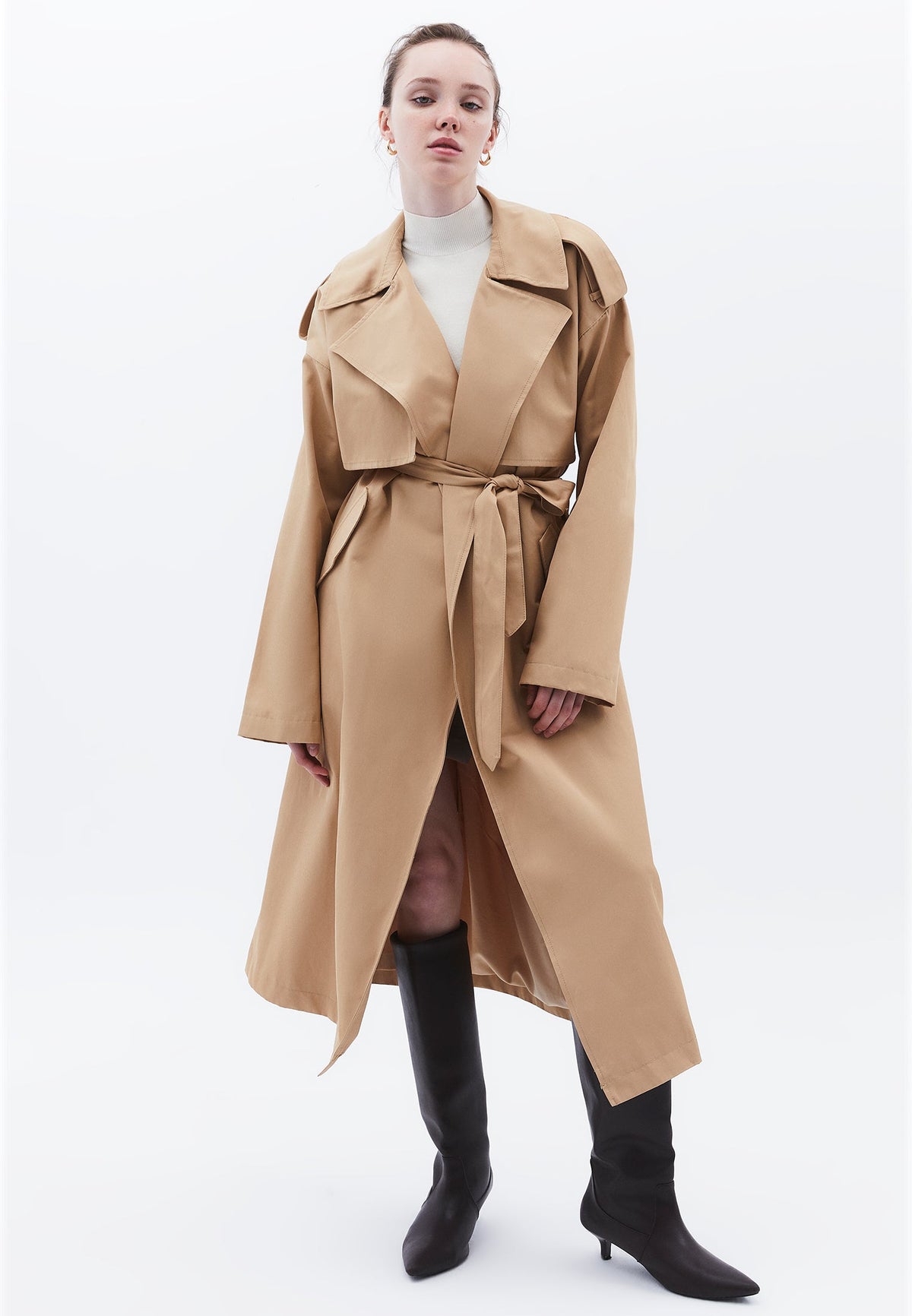 Long Trench Coat With Pockets - CURDS WHEY