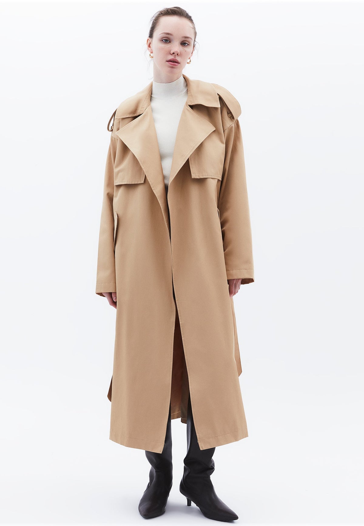 Long Trench Coat With Pockets - CURDS WHEY