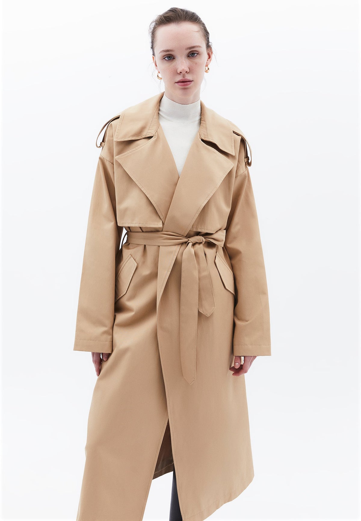 Long Trench Coat With Pockets - CURDS WHEY