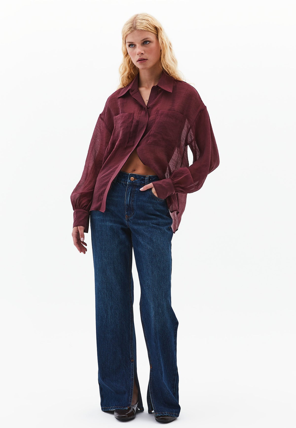 Straight Leg Straight Denim Pants - DARK BLUE DENIM