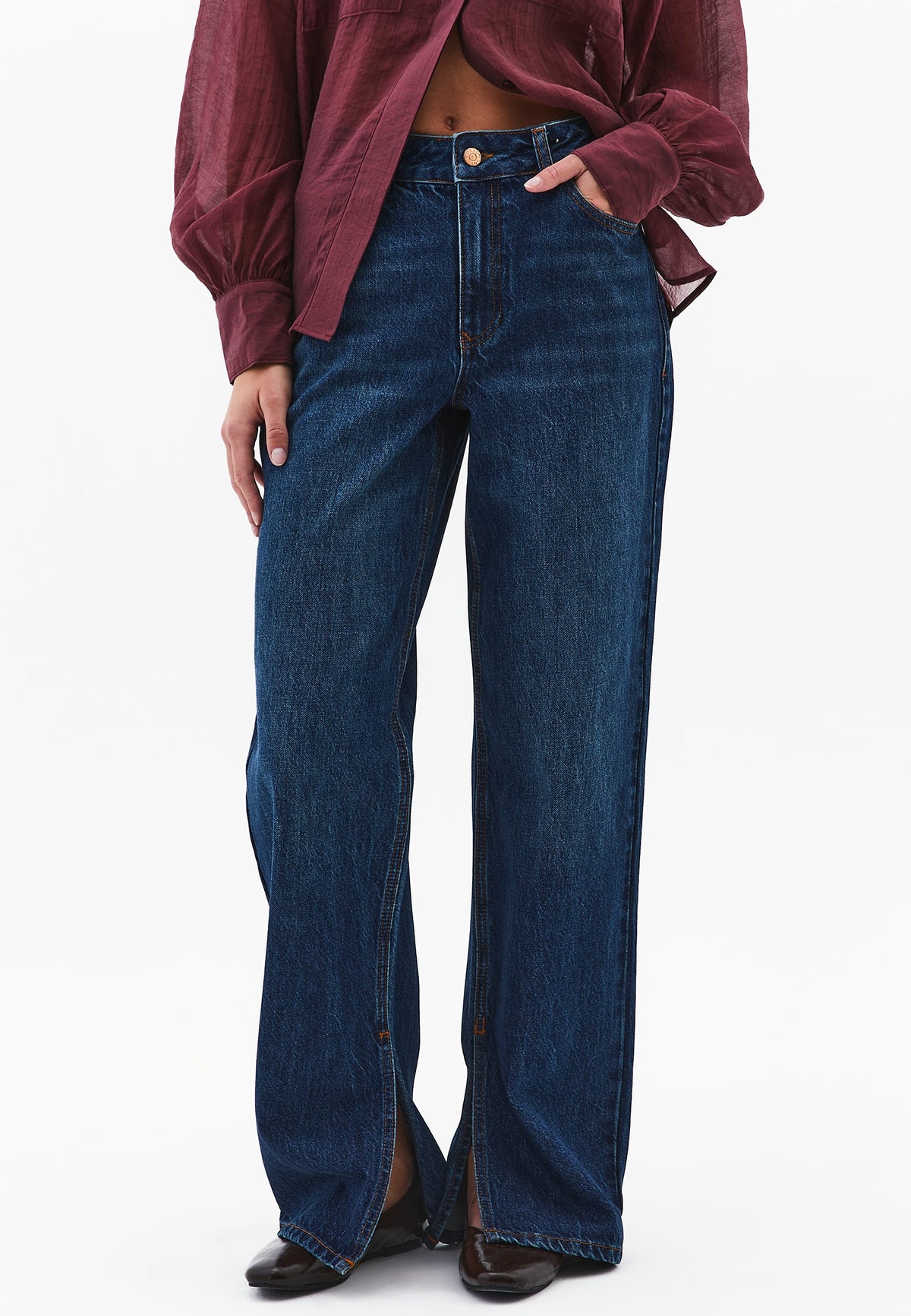 Straight Leg Straight Denim Pants - DARK BLUE DENIM