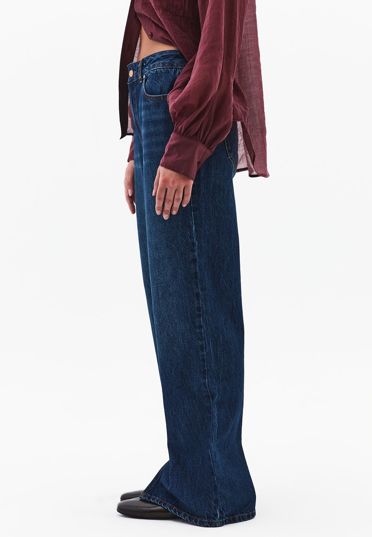 Straight Leg Straight Denim Pants - DARK BLUE DENIM