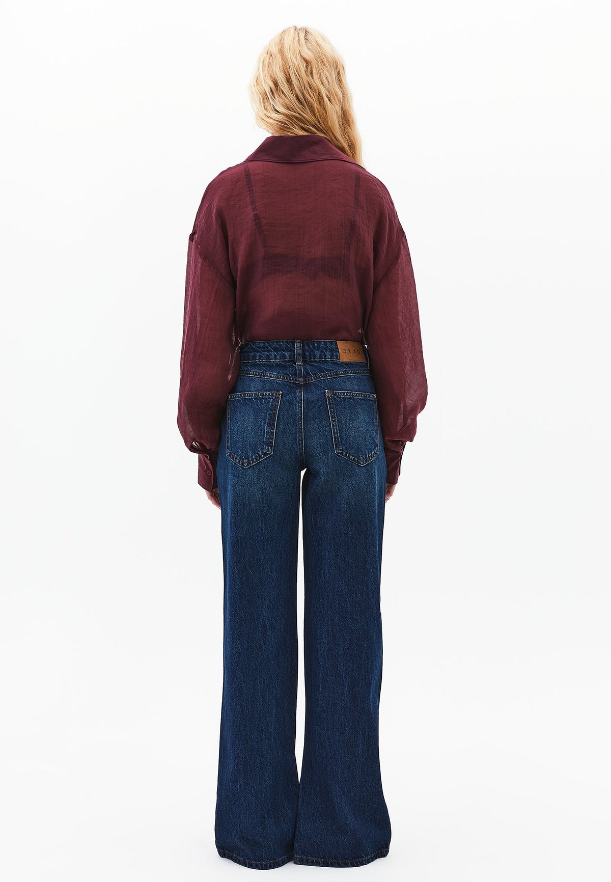 Straight Leg Straight Denim Pants - DARK BLUE DENIM