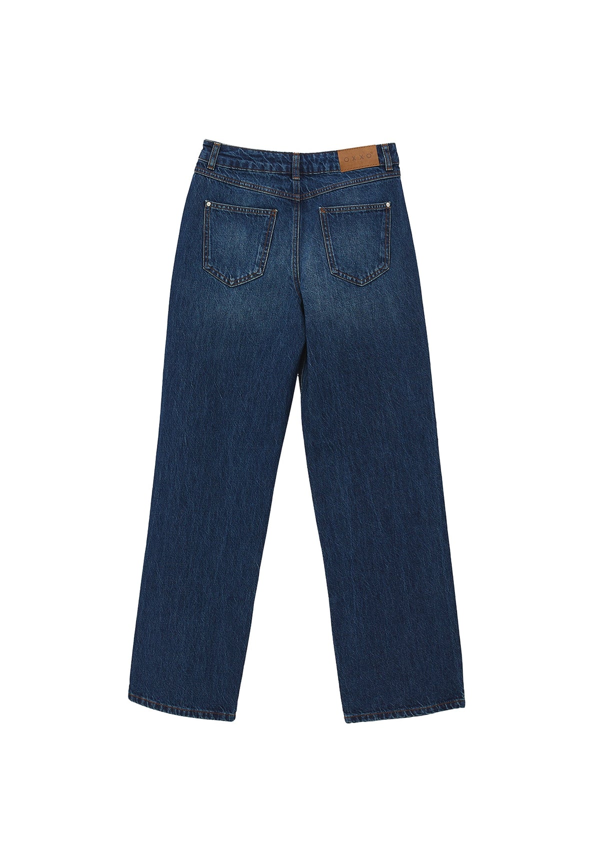 Straight Leg Straight Denim Pants - DARK BLUE DENIM