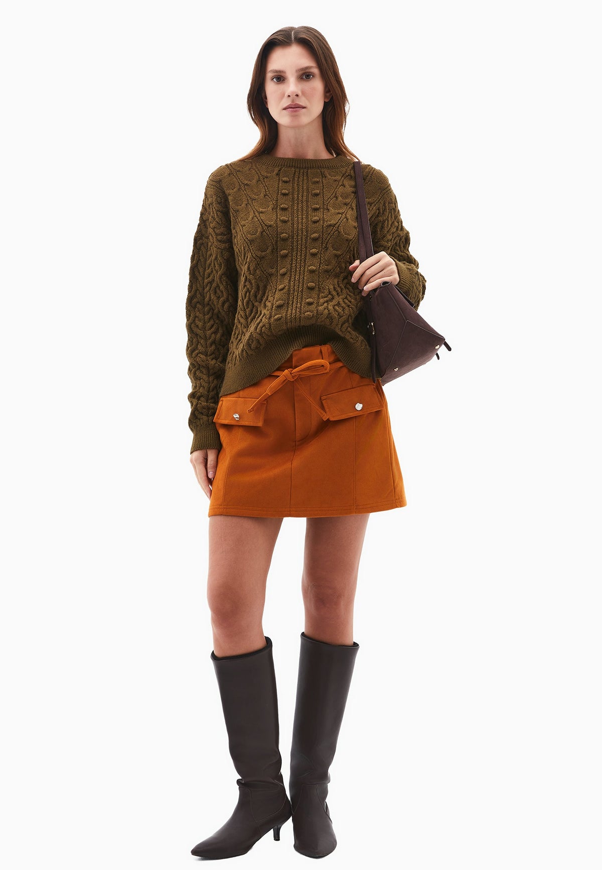 Comfortable Crew Neck Knit Sweater - DARK OLIVE