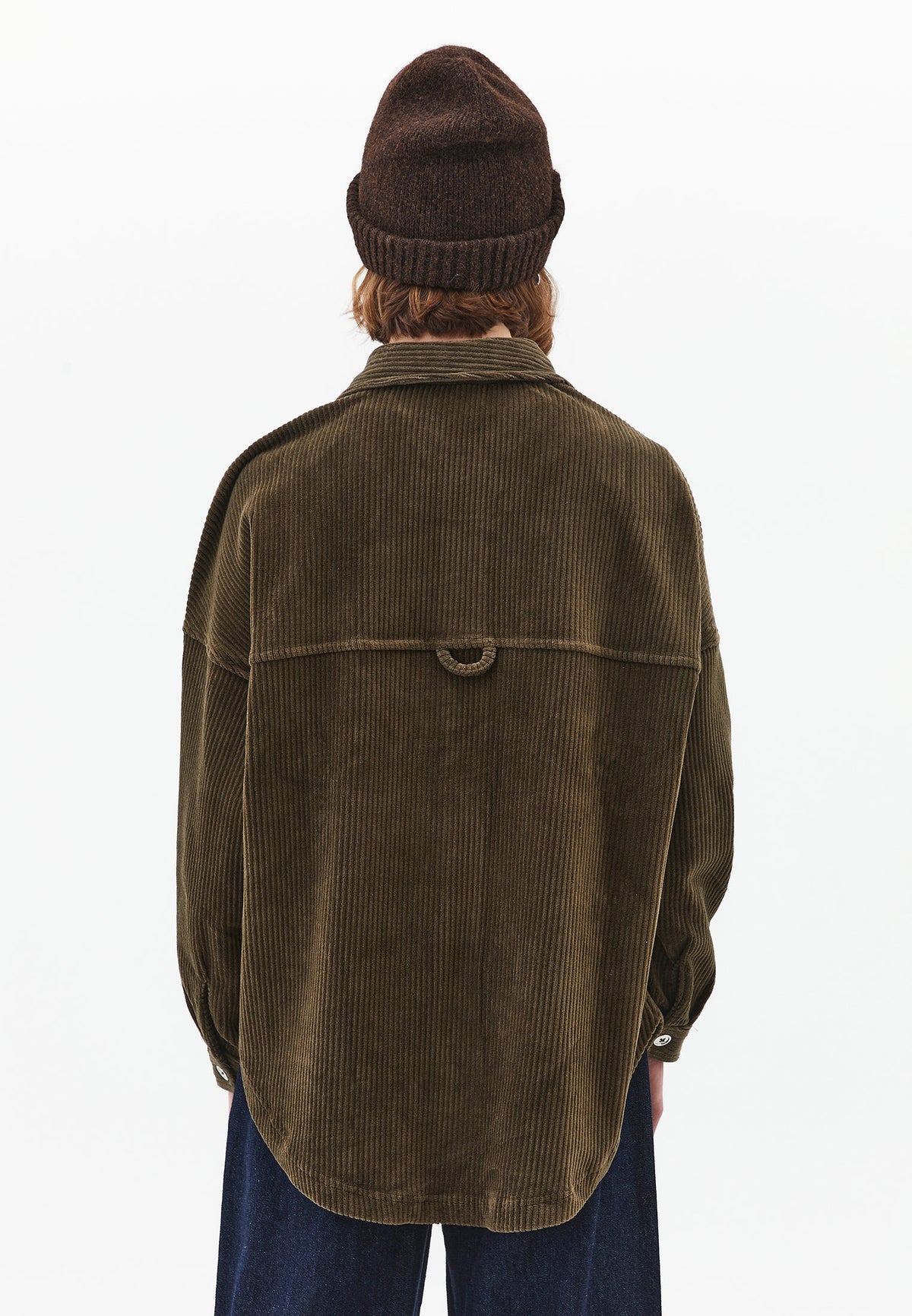 Oversize Pocket Detailed Ribbed Shirt - DARK OLIVE