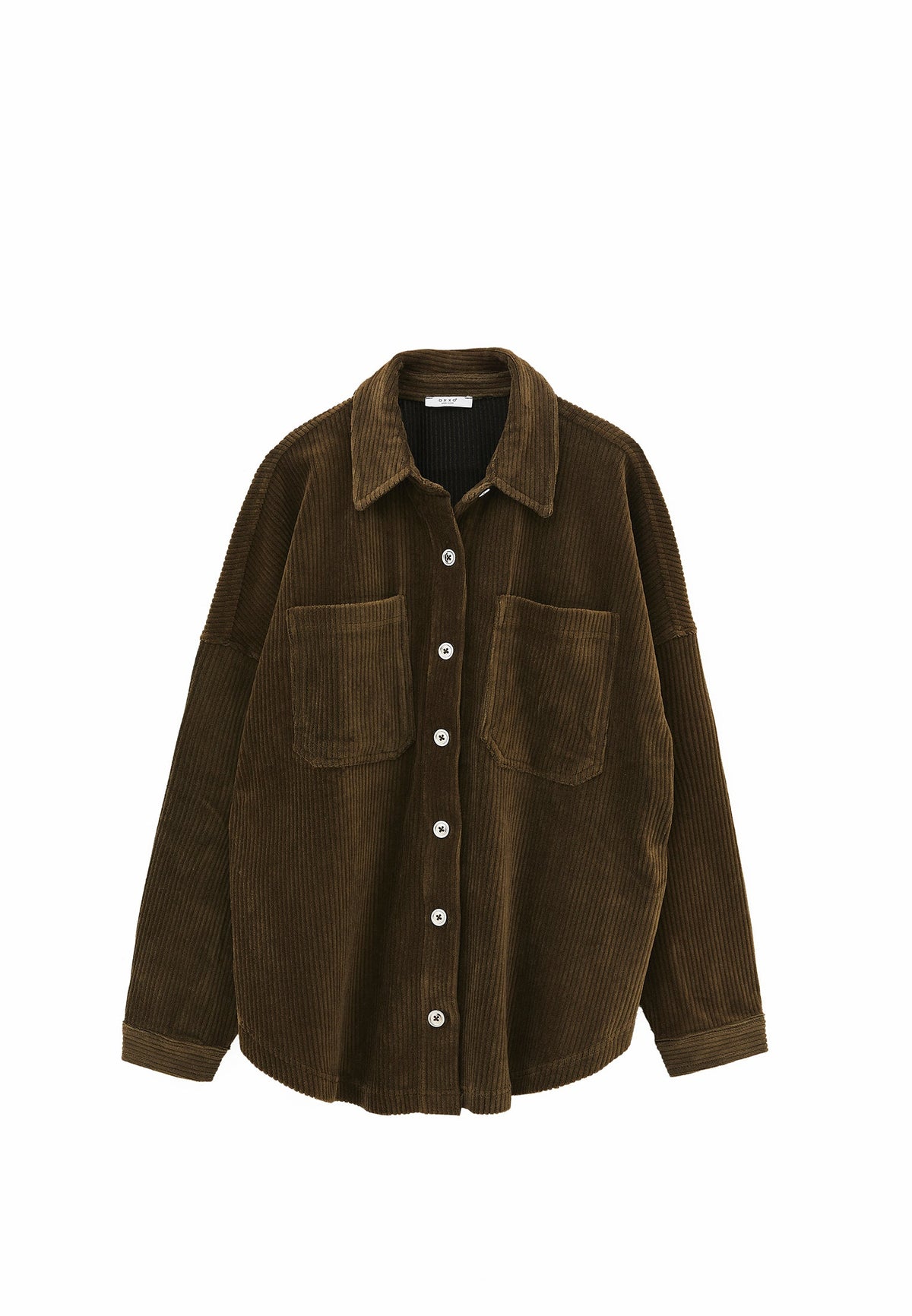 Oversize Pocket Detailed Ribbed Shirt - DARK OLIVE