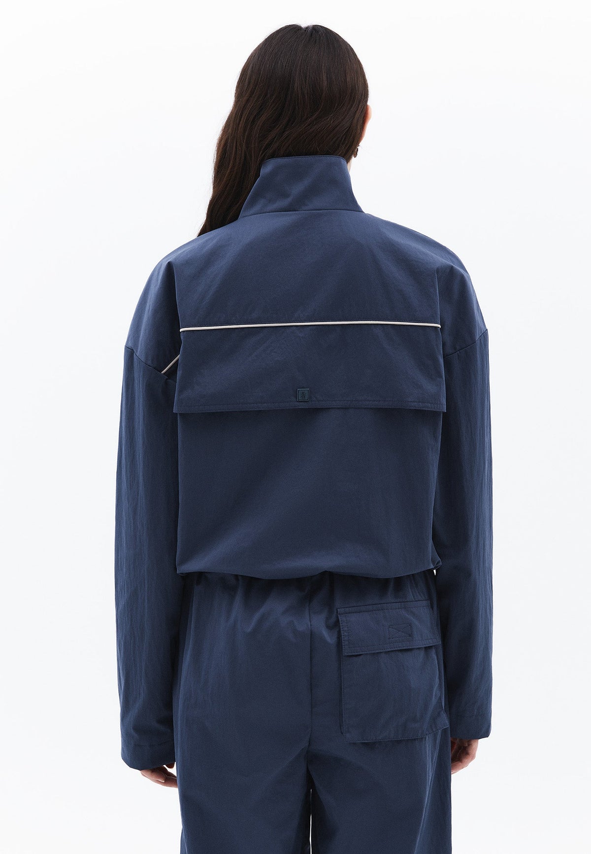 Jacket With Pockets, High Collar, Long Sleeves - DARK SLATE