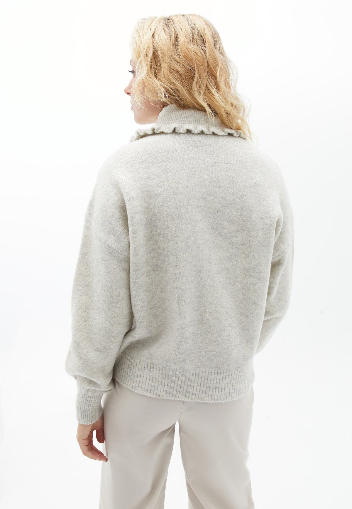 Polo Collar Long Sleeve Cardigan - DAWN BLUE MELANGE