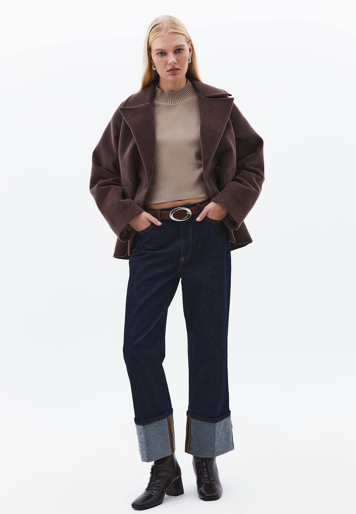 High Neck Cropped Sweater - DESERT TAUPE