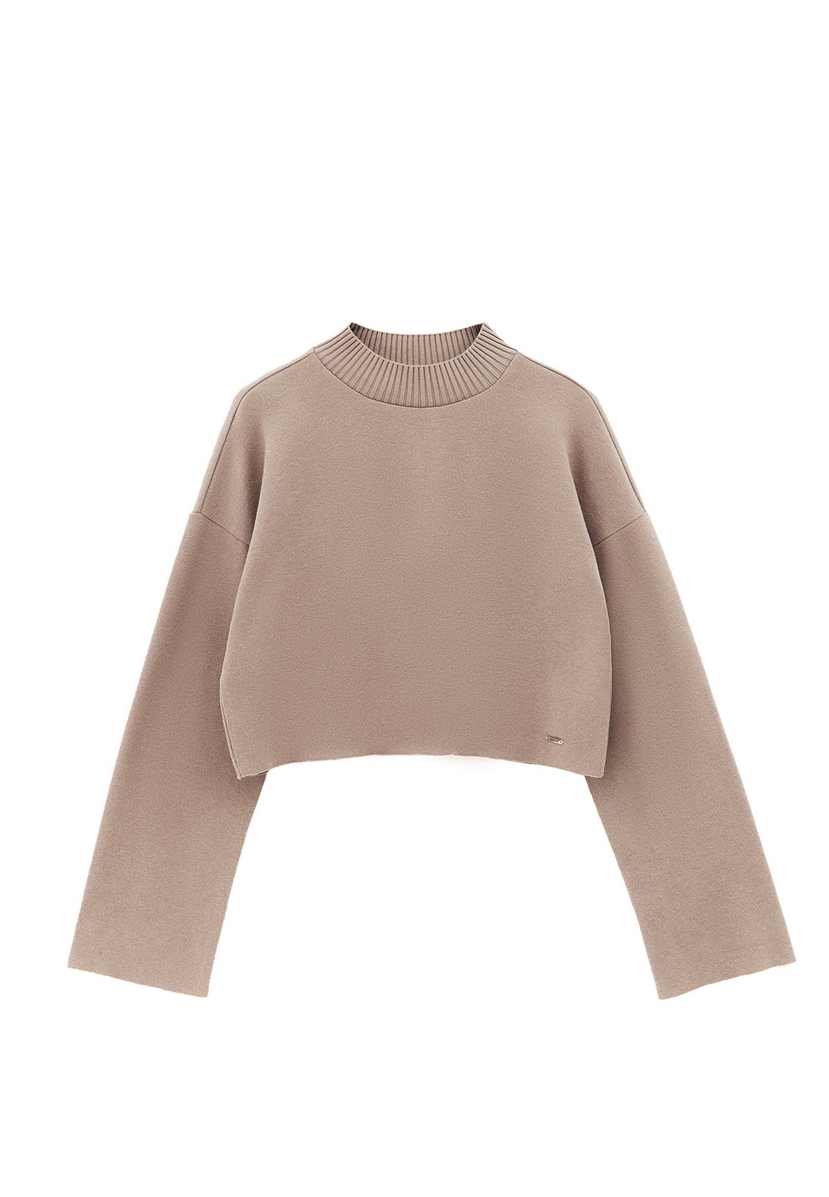 High Neck Cropped Sweater - DESERT TAUPE