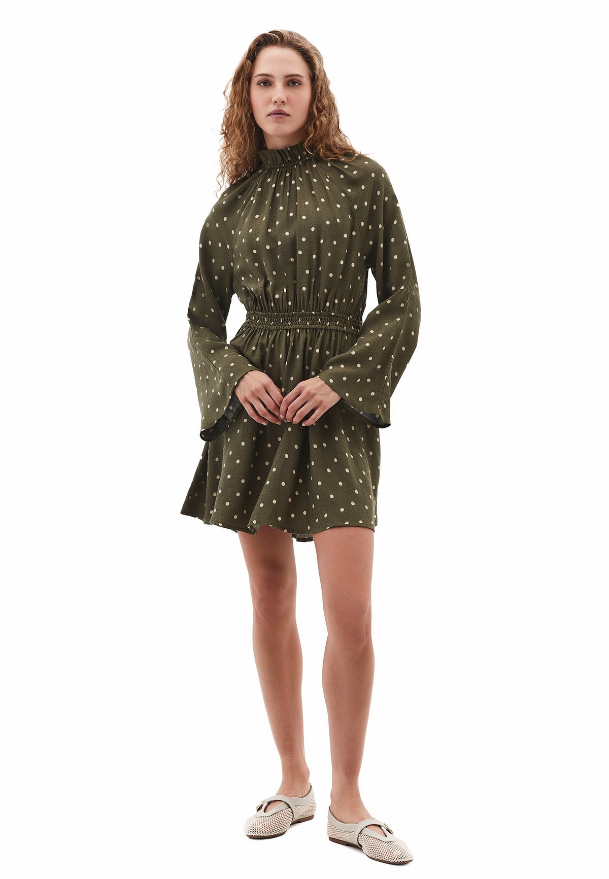 High Neck Printed Short Dress - DOT COMB