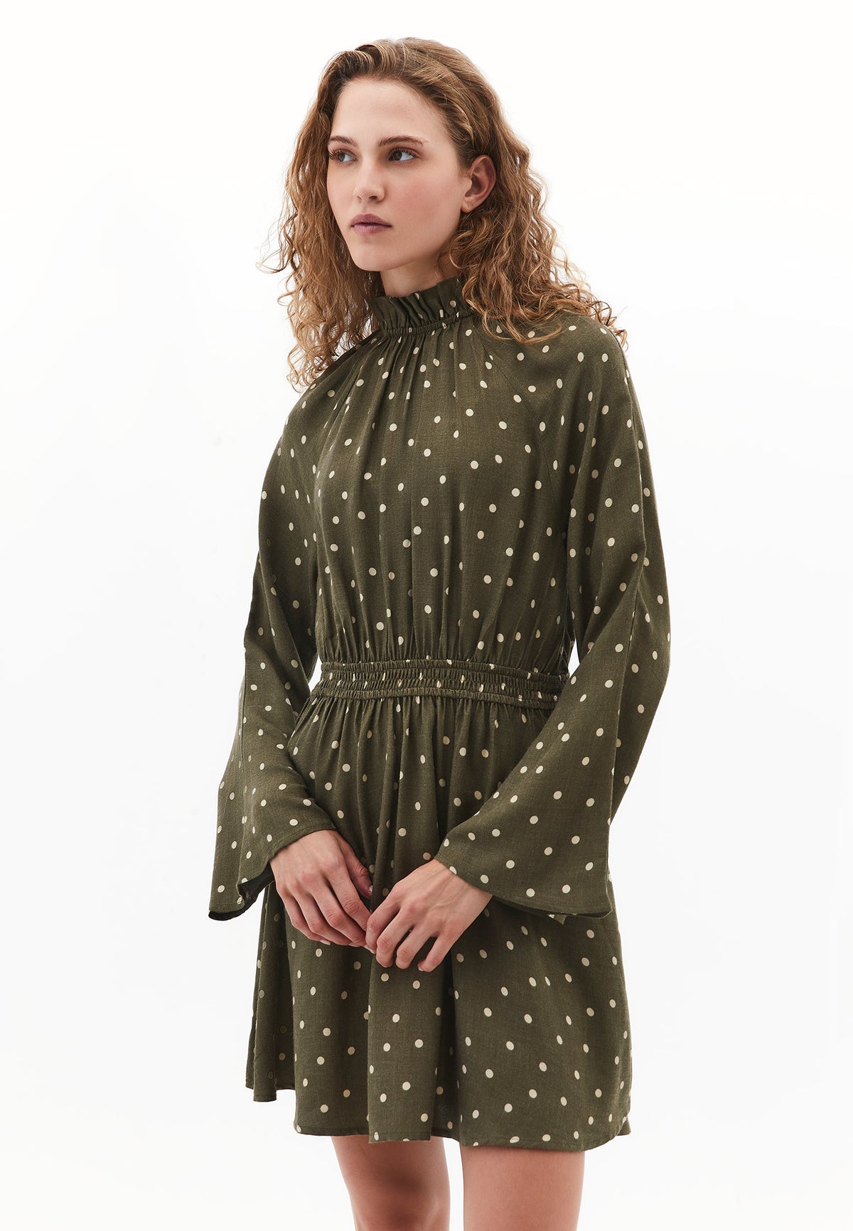 High Neck Printed Short Dress - DOT COMB