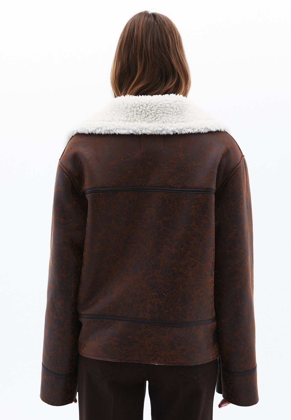 Double Breasted Collar Leather Jacket - DOWNTOWN BROWN