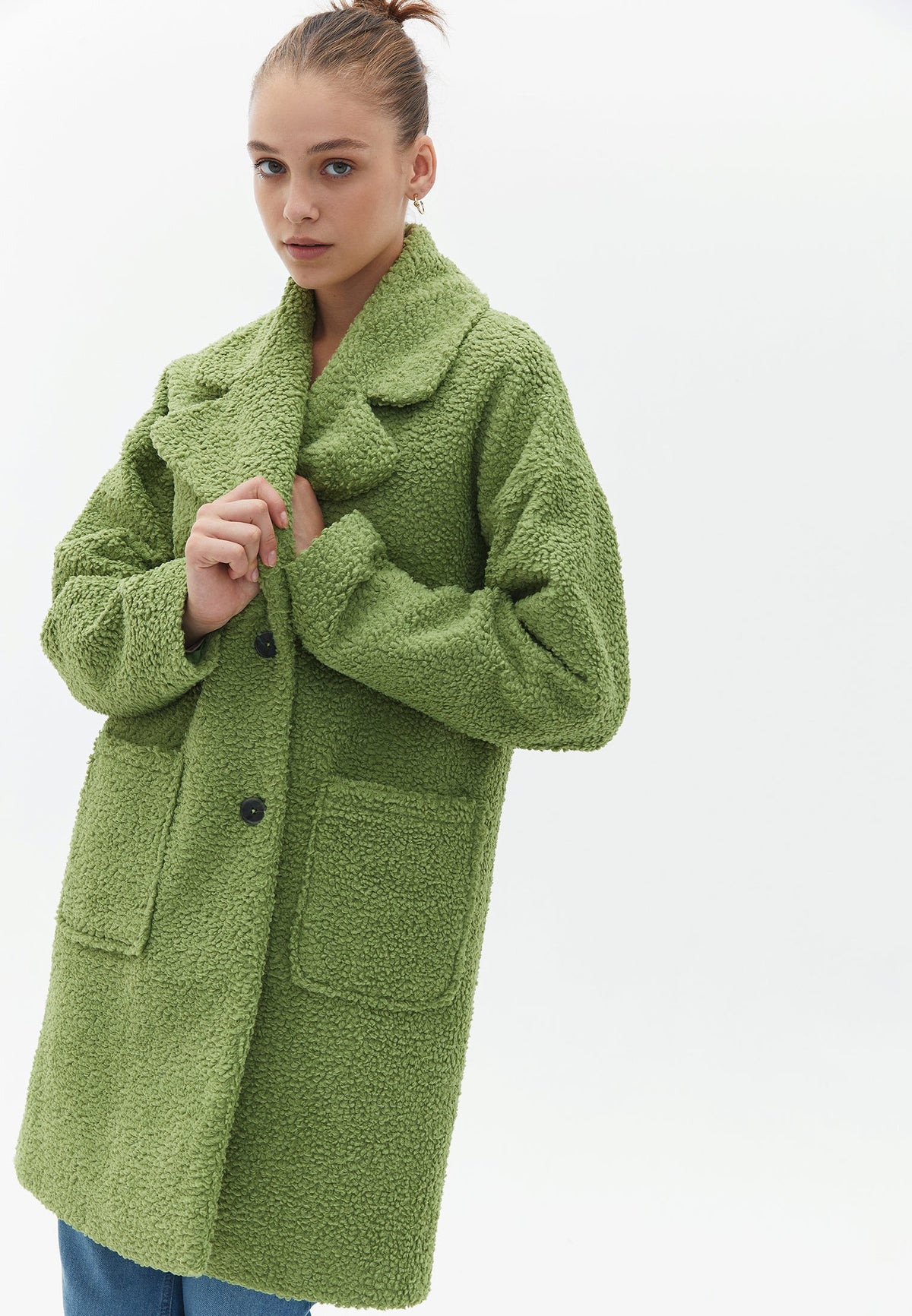 Midi Bouclé Button Detailed Oversized Coat - EPSOM