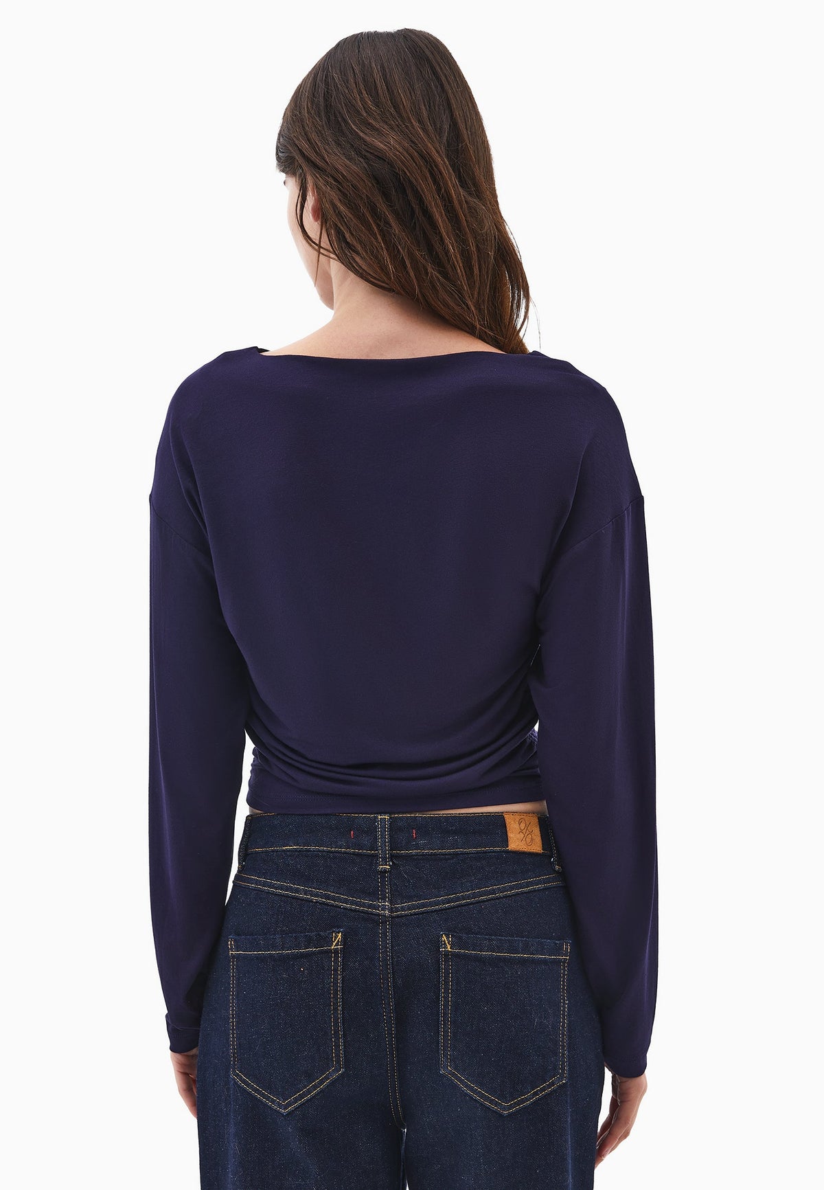 Boat Neck Long Sleeve T-Shirt - EVENING BLUE