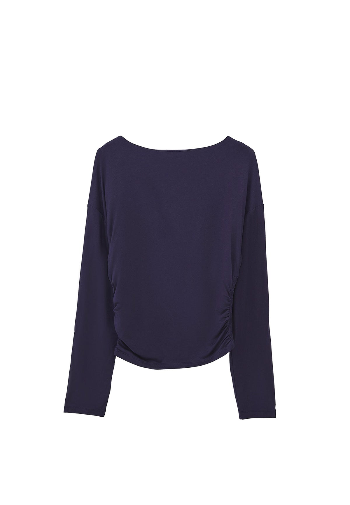 Boat Neck Long Sleeve T-Shirt - EVENING BLUE