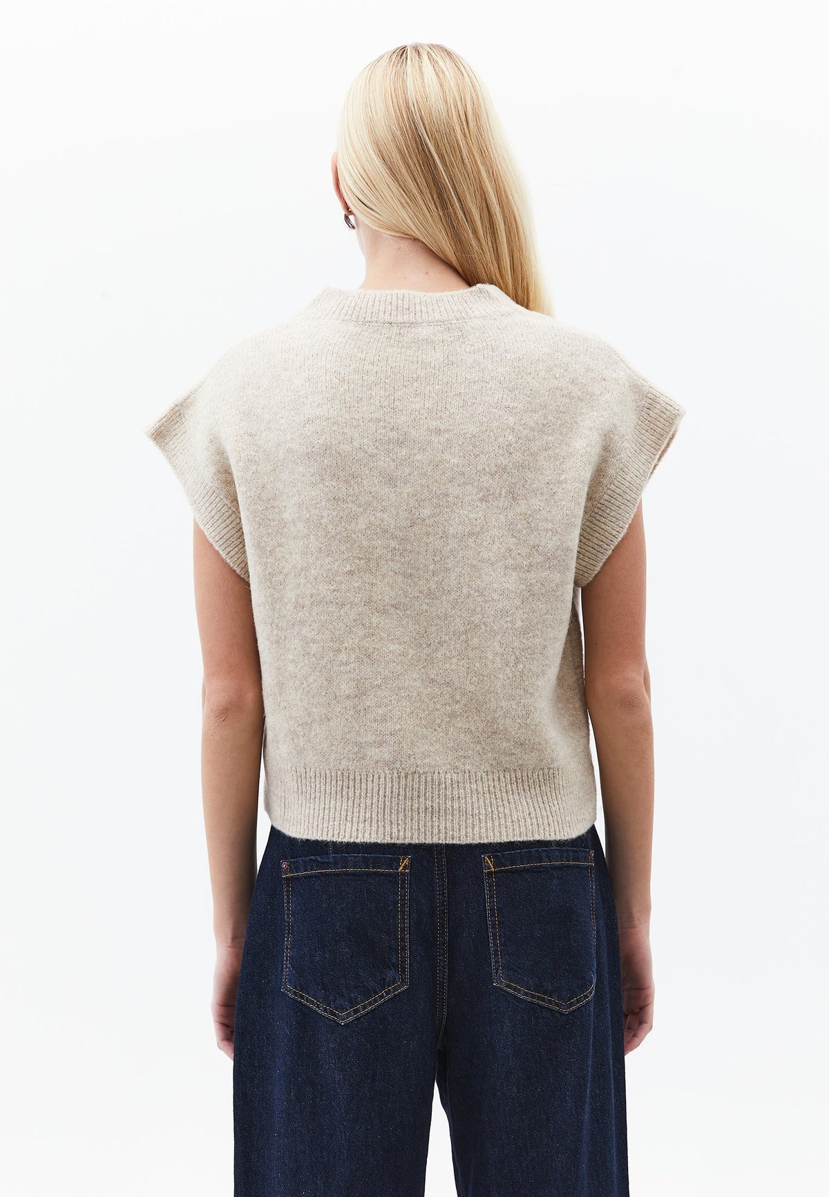 V Neck Short Comfortable Knit Vest - FEATHER GRAY MELANGE