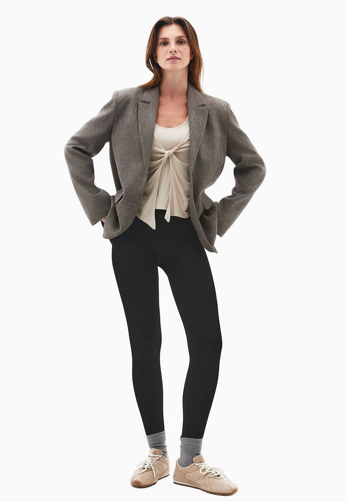 V Neck Long Sleeve T-Shirt - FEATHER GRAY