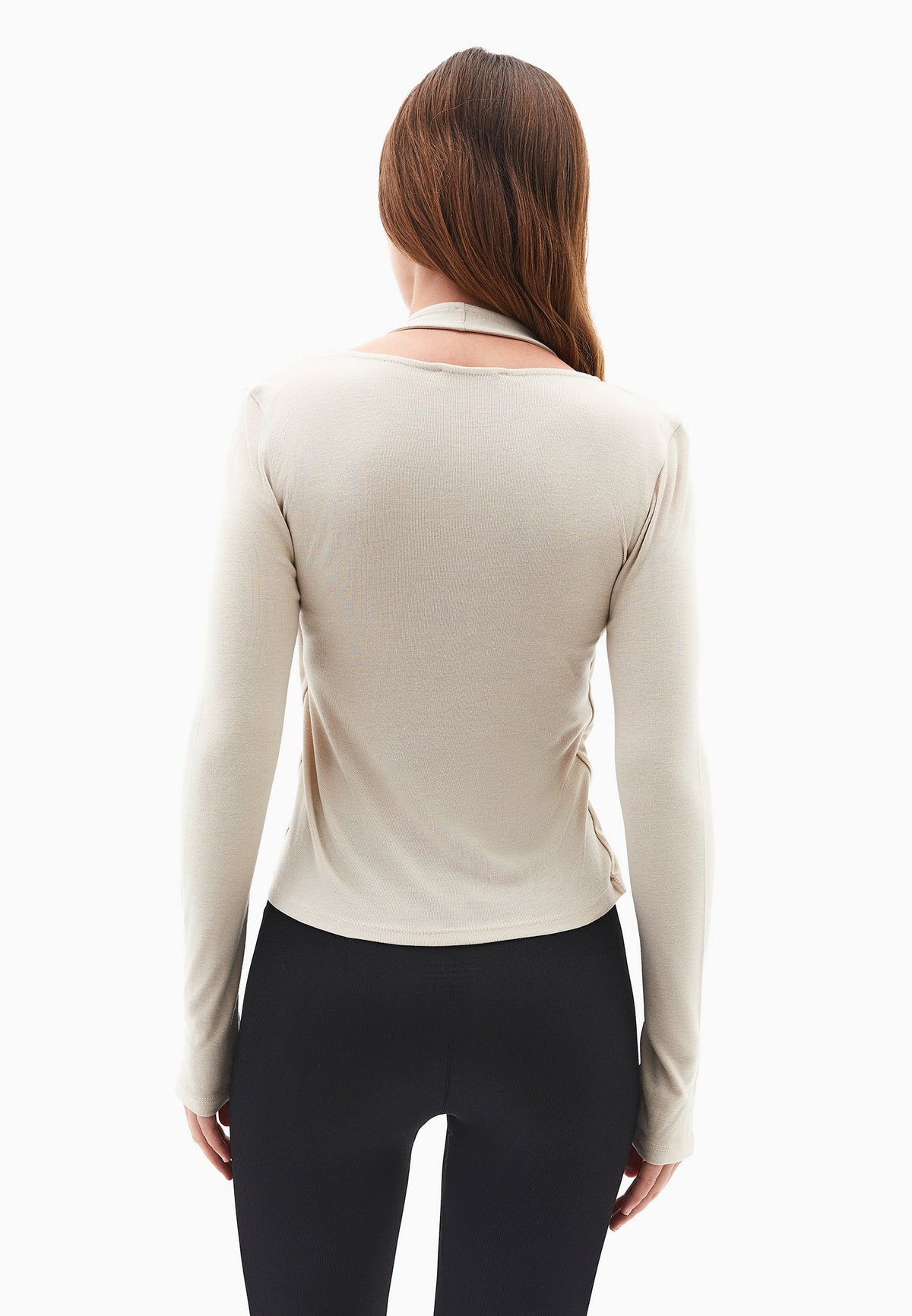 V Neck Long Sleeve T-Shirt - FEATHER GRAY