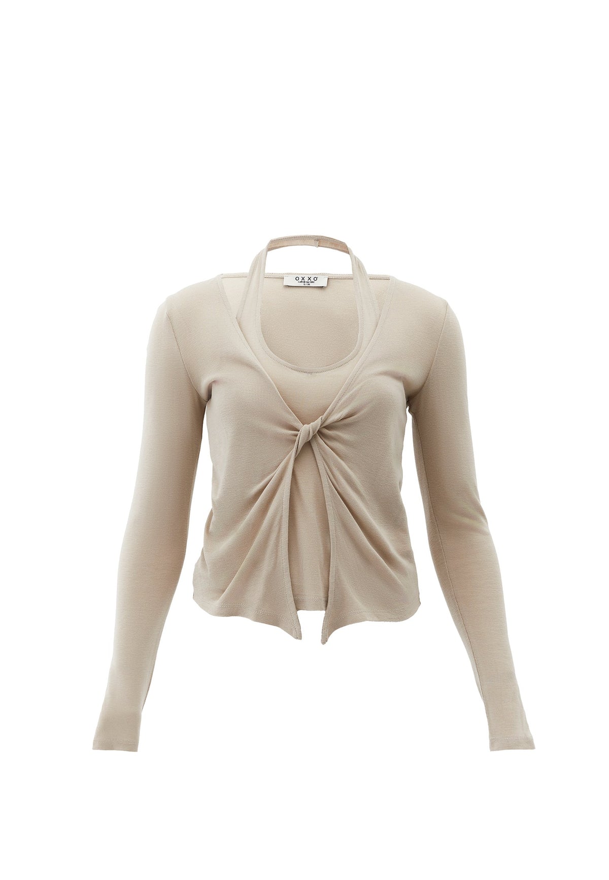 V Neck Long Sleeve T-Shirt - FEATHER GRAY