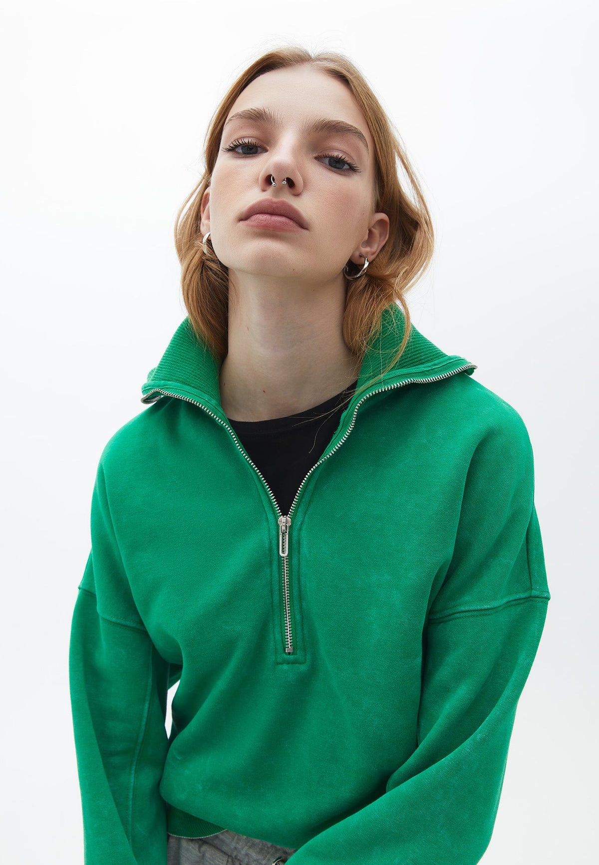 High Neck Long Sleeve Sweatshirt - FERN GREEN