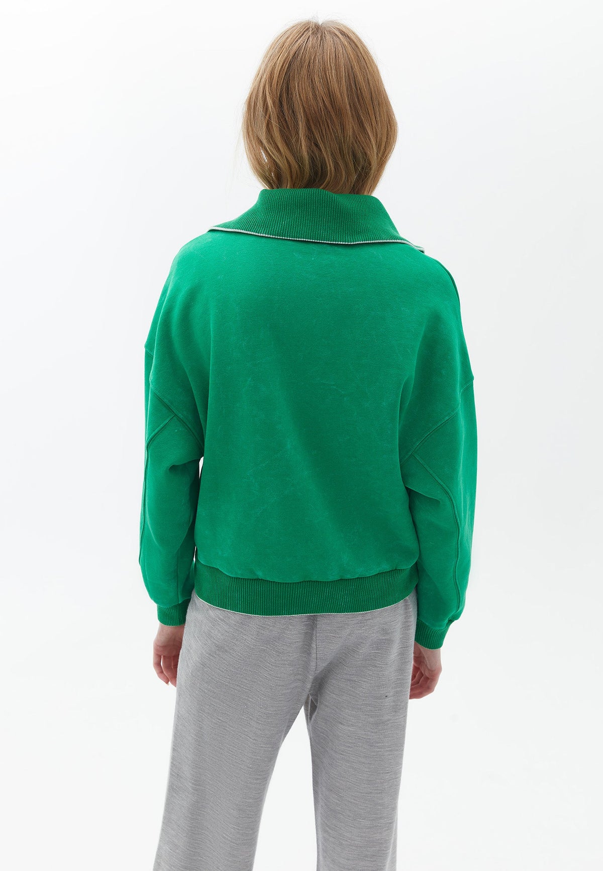 High Neck Long Sleeve Sweatshirt - FERN GREEN