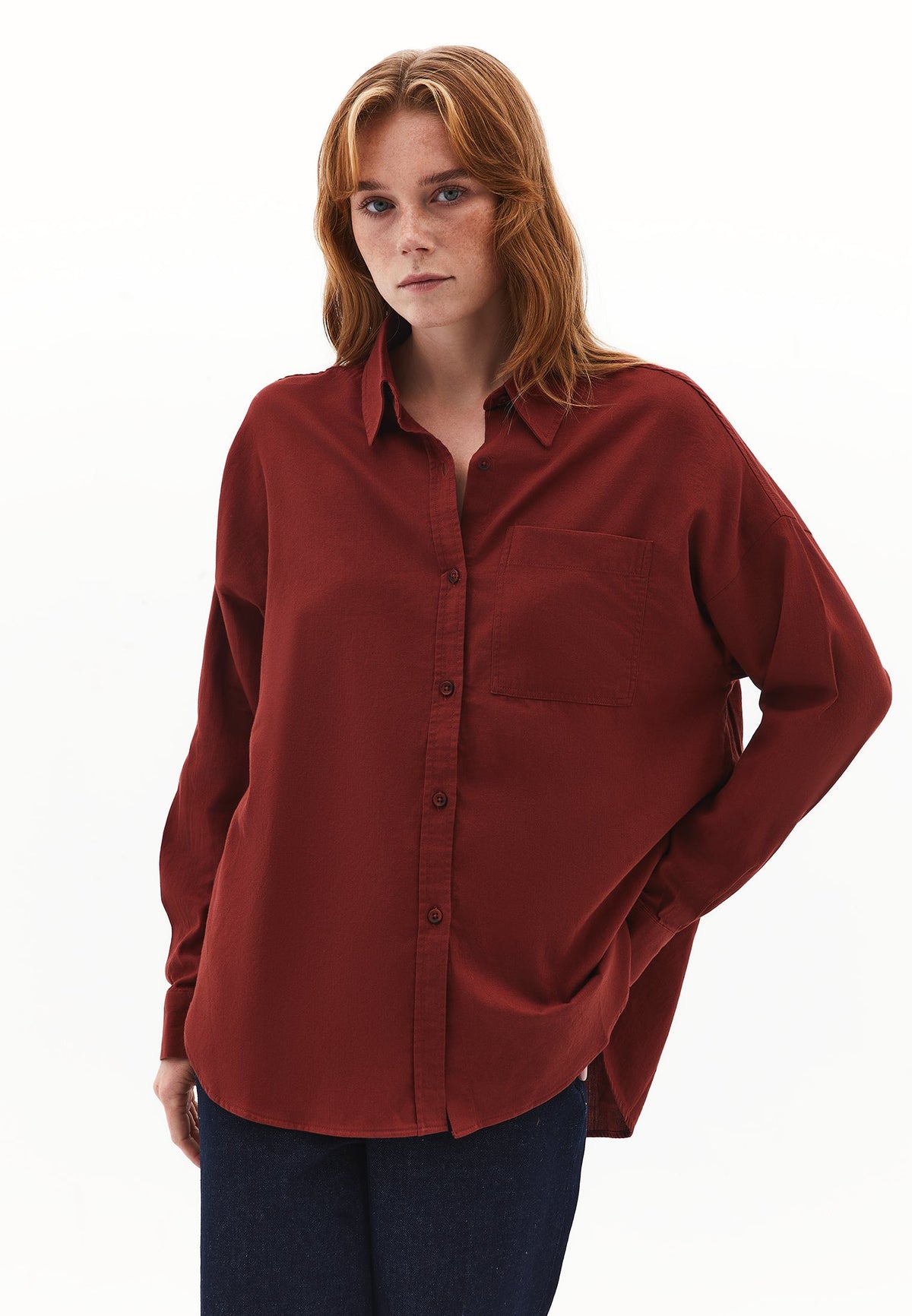 High Neck T-Shirt With Zipper Detail - FIRED BRICK