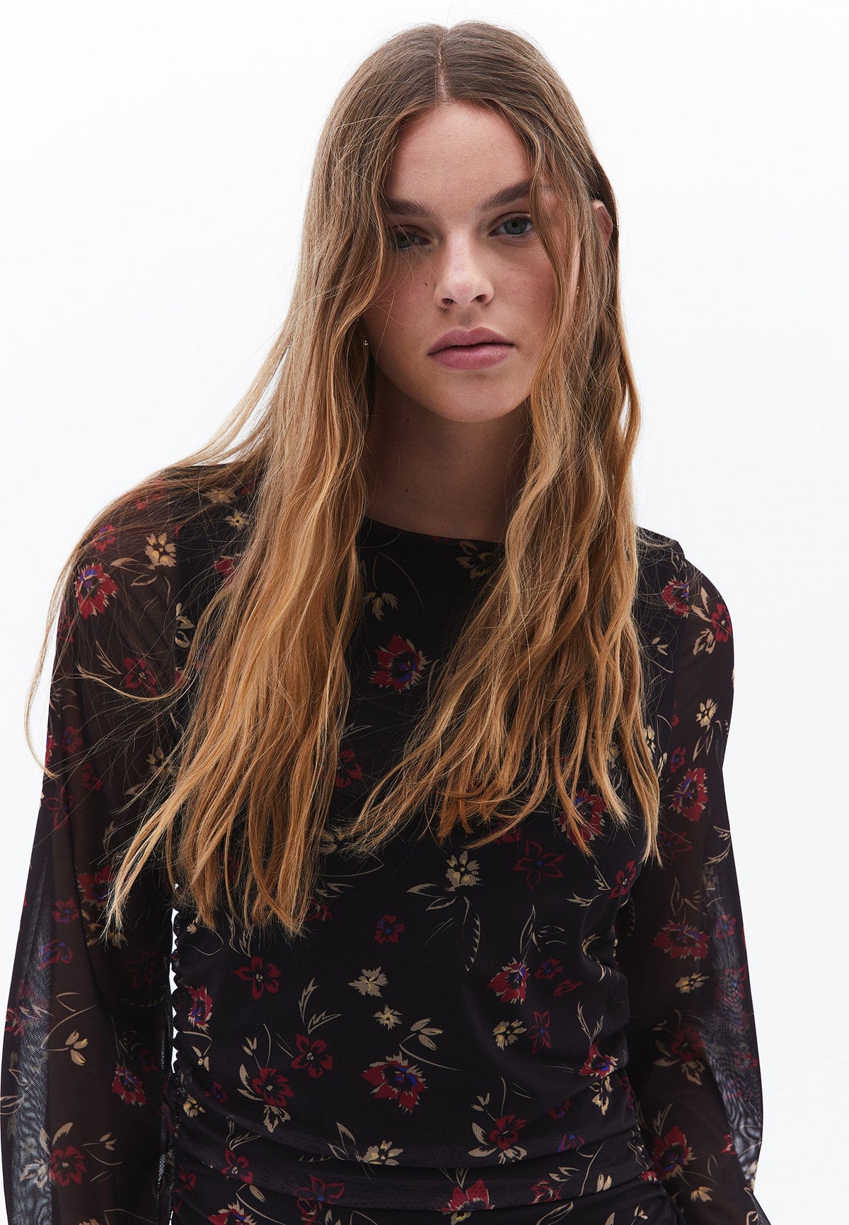 Long A-Line Crew Neck Dress - FLORAL COMB