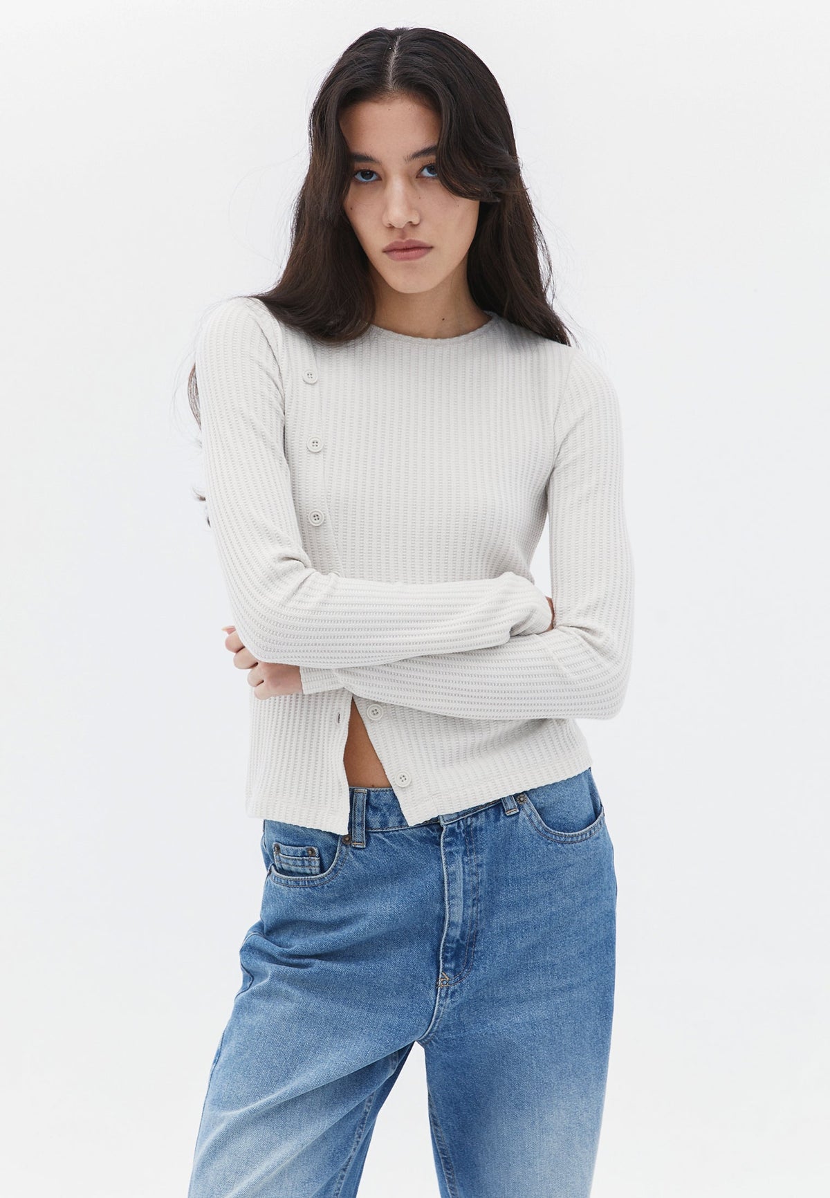 Sweater With Button Details And Boat Neckline - FRENCH OAK