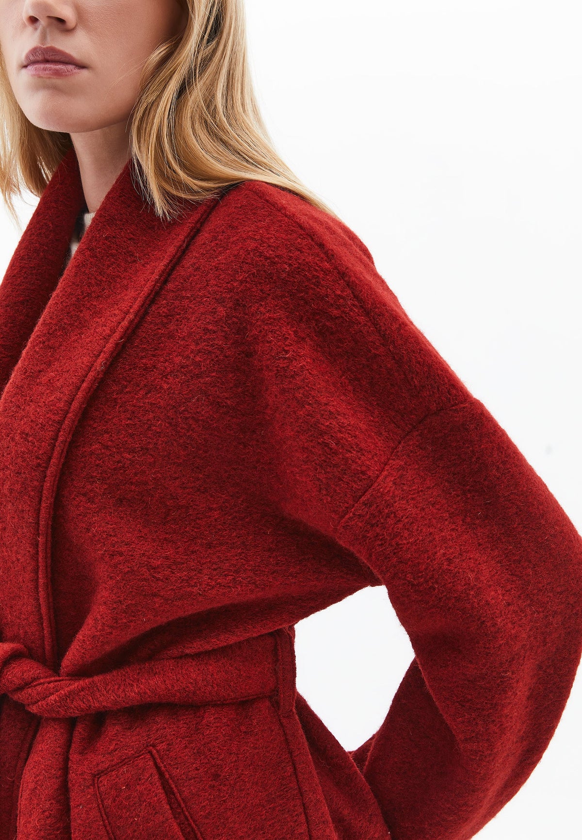 Long Coat With Shawl Collar And Belt Detail - FRIED BRICK